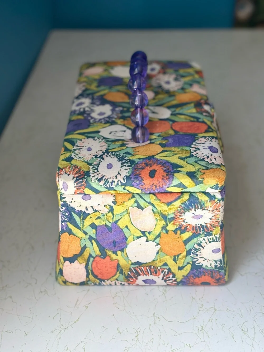 Vintage Floral Tulip Beaded Handle Sewing Box Purse